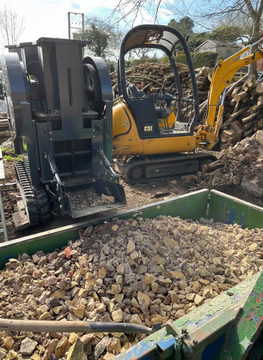 Excavator and rubble